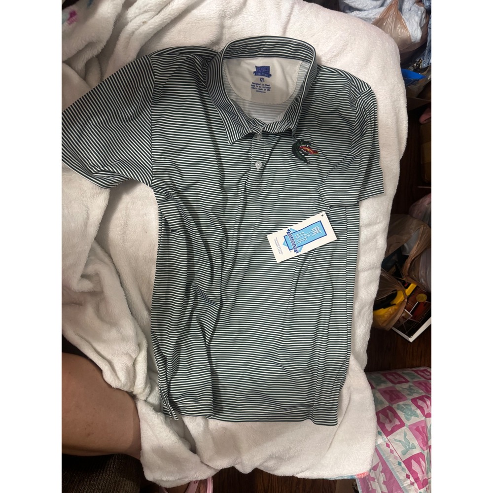 Vive La Fete Collegiate Boys Green White Striped Polo Shirt UAB Blazers NWT YL